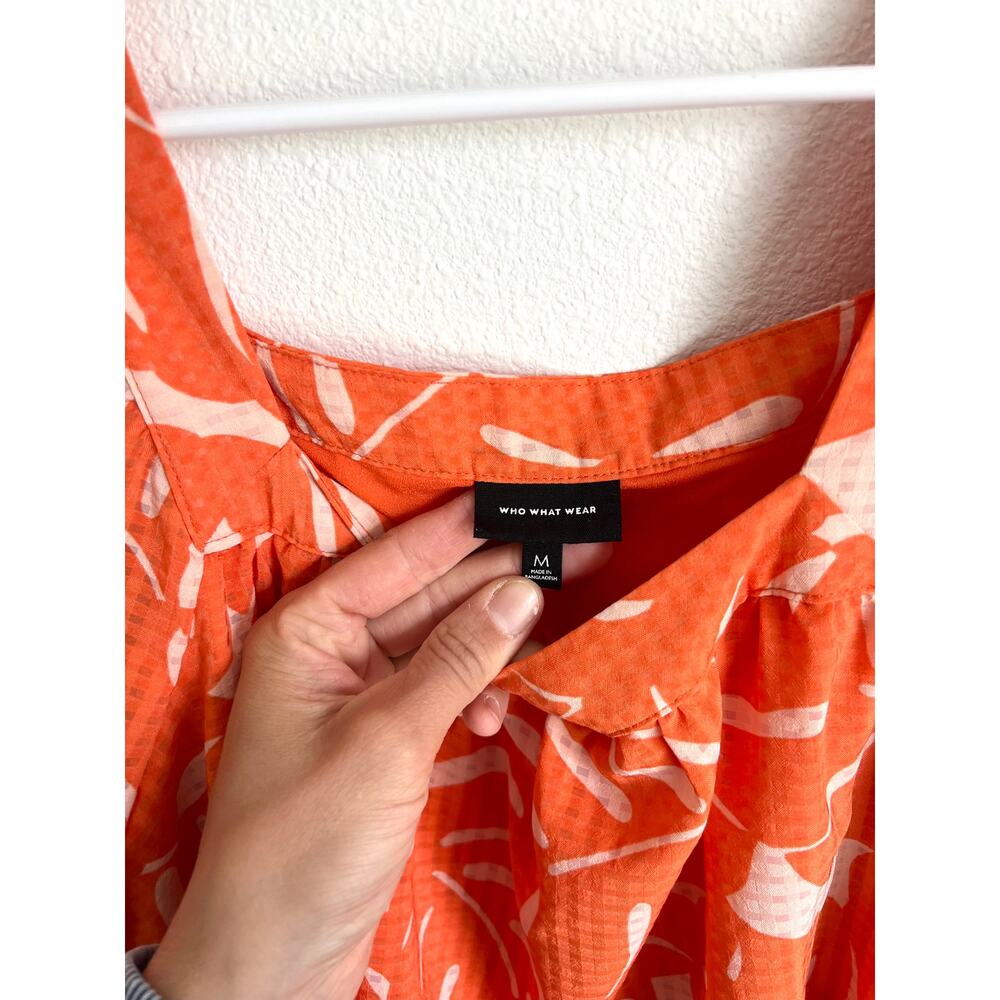 Who What Wear Orange Balloon Sleeve Tiered Dress Women's Medium - Picture 8 of 8